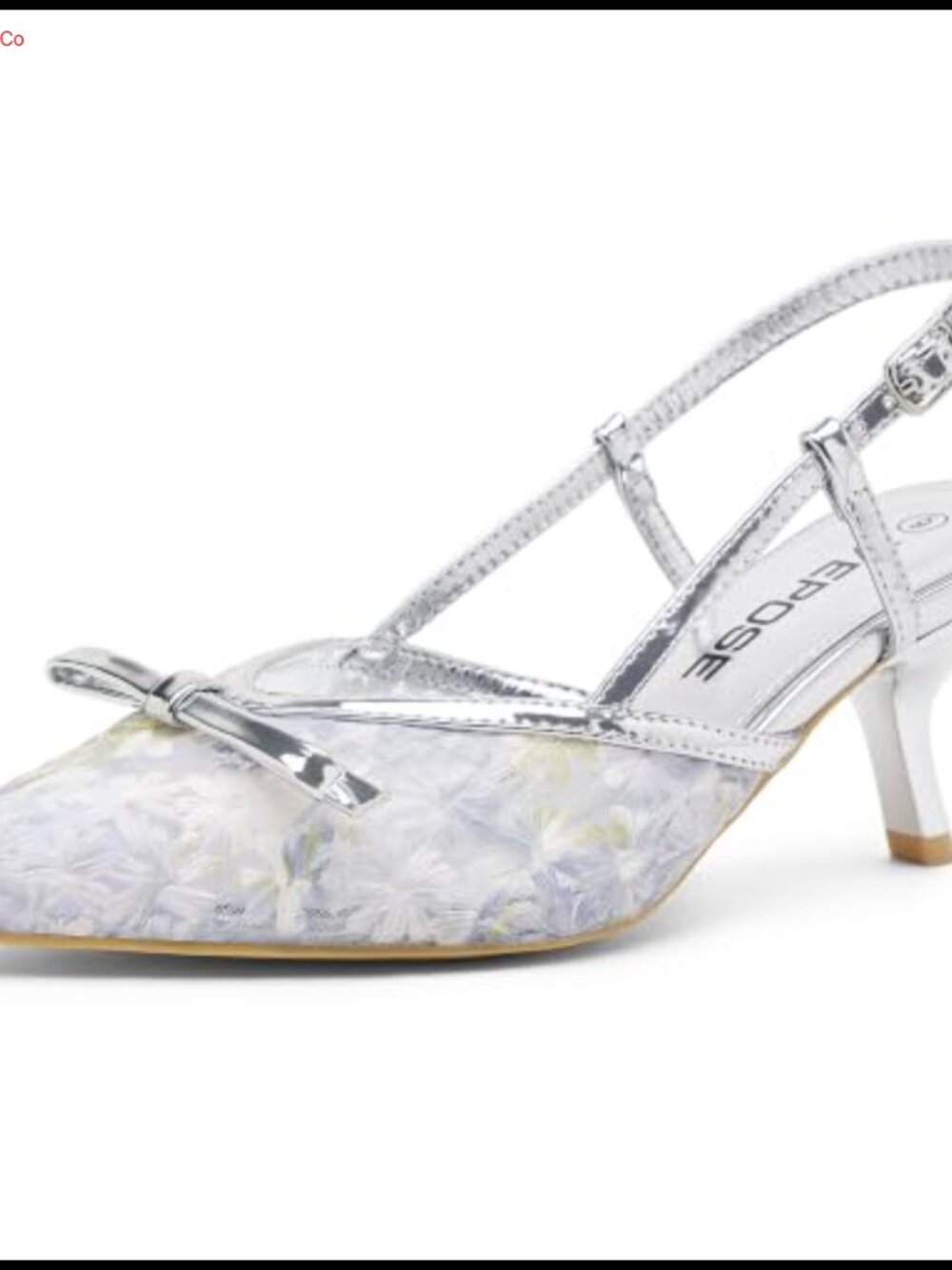 Slingback Kitten Heels Floral Mesh Bow Pointed Toe Dress Pumps